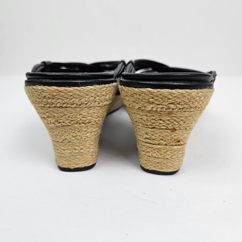 Clarks Artisan Black Leather Strappy Braided Espadrille Wedge Platform Sandal - Picture 8 of 12